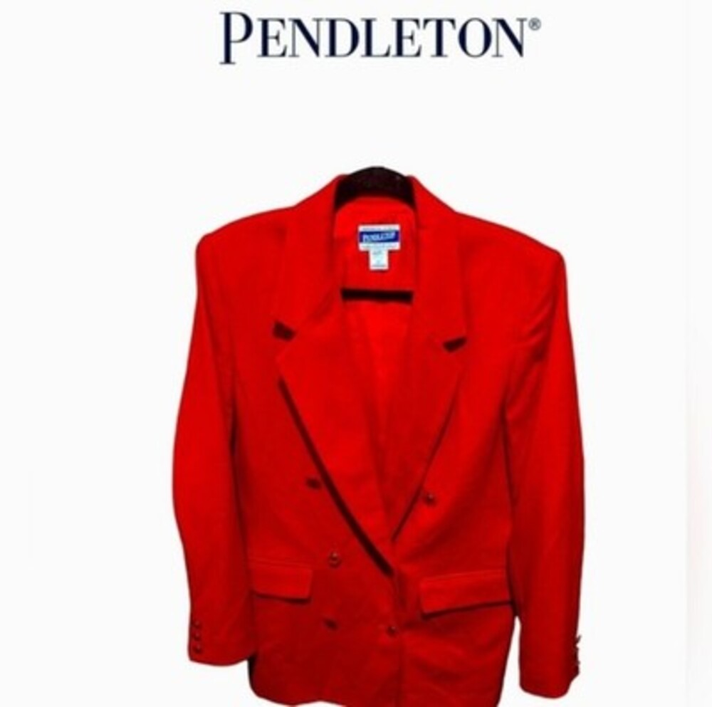 Vintage Pendleton Classic 100%Virgin Wool Red Blazer Satin Fully Lined Size:10
